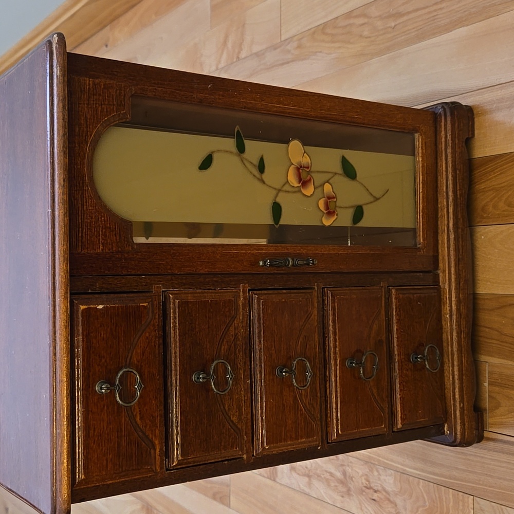 Vintage Wooden Jewelry Box with Floral Design